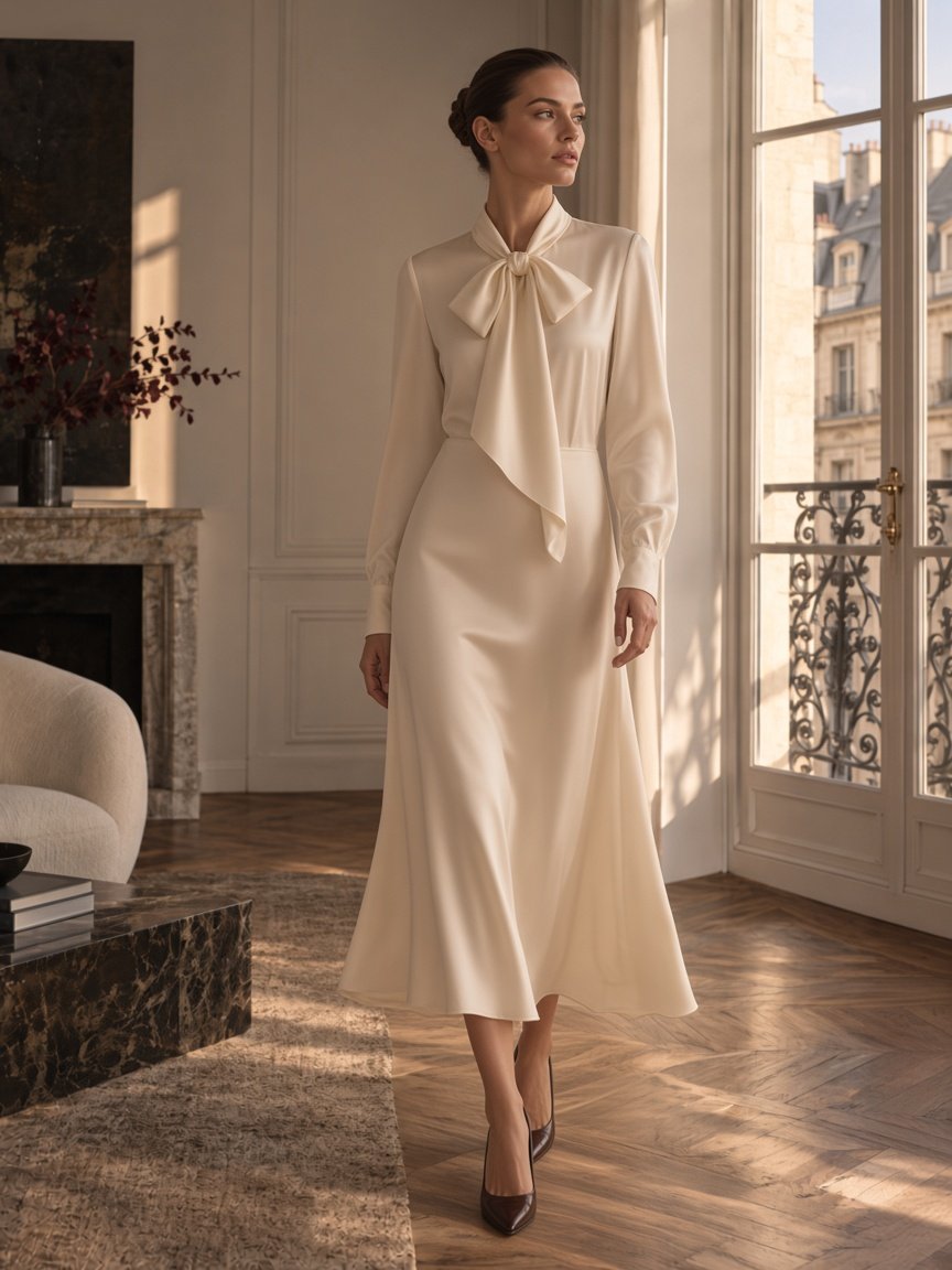 Ivory Bow Midi Dress