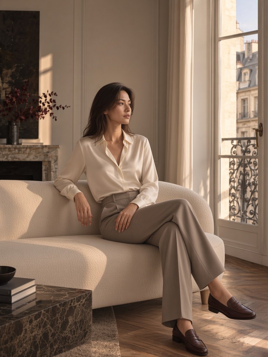 Ivory Satin Blouse